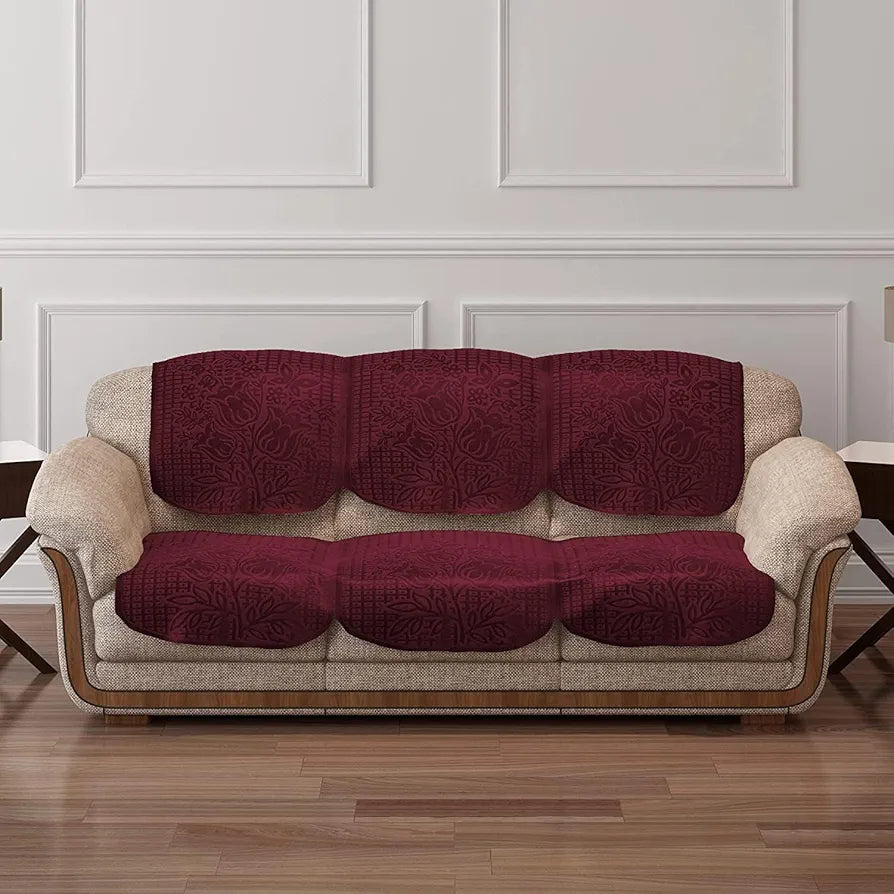 Cloth Fusion Italian Velvet Sofa Cover 5 Seater Set, Perfect Floral Embossed Sofa Cover 3 Seater and 2 Seater for Living Room